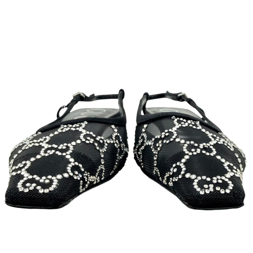 New Gucci Tom GG Crystal Monogram Slingback Pumps Black Size 36 - Picture 4 of 10